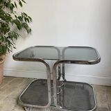 Vintage 70's chrome and smoked glass bar trolley