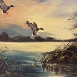 Oil on canvas sunset at the water's edge
