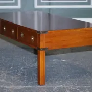 Coffee Table with 3 Drawers Military Campaign in Yew Wood, Elm and Brass, 1950s