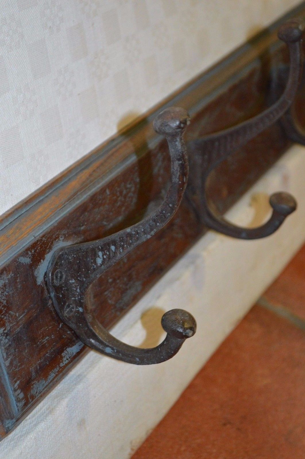 School coat rack with cast iron pegs