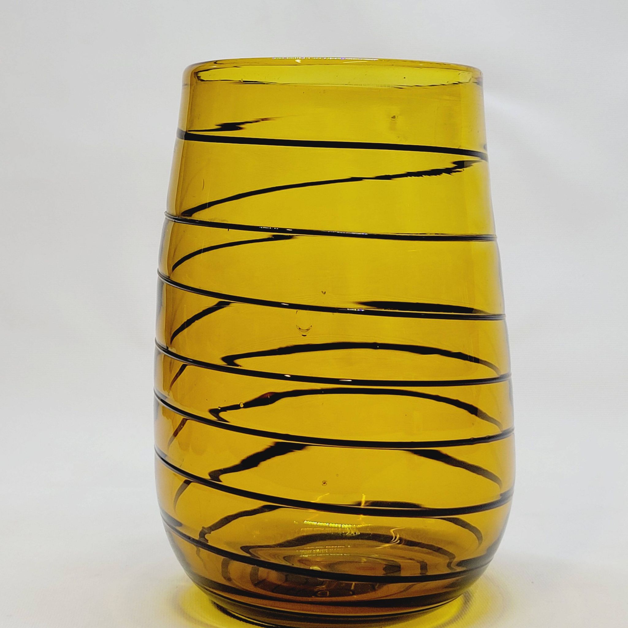 Vintage Murano Vase Mid Century Blown Glass Yellow Brown Spiral Style Ve