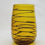 Vintage Murano Vase Mid Century Blown Glass Yellow Brown Spiral Style Ve