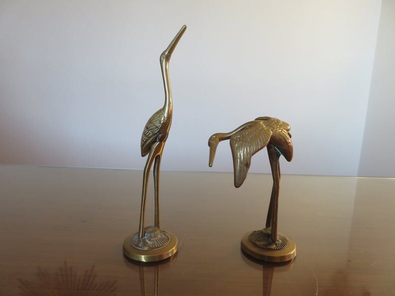 Pair of herons in brass 70s
