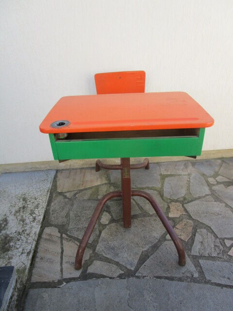 Vintage metal and wood school desk