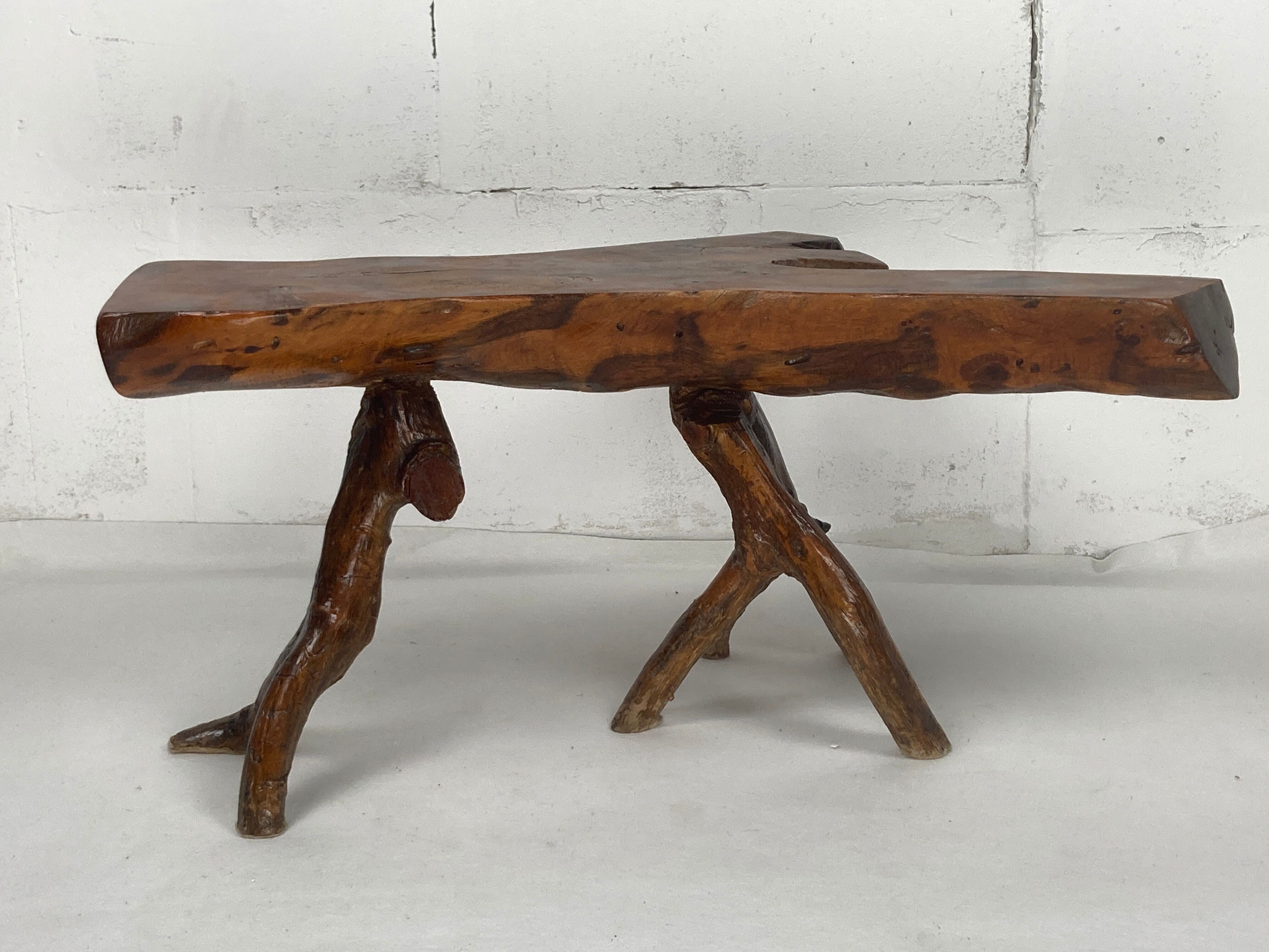 Wabia sabi rustic tree branch side table, Dutch 1960s