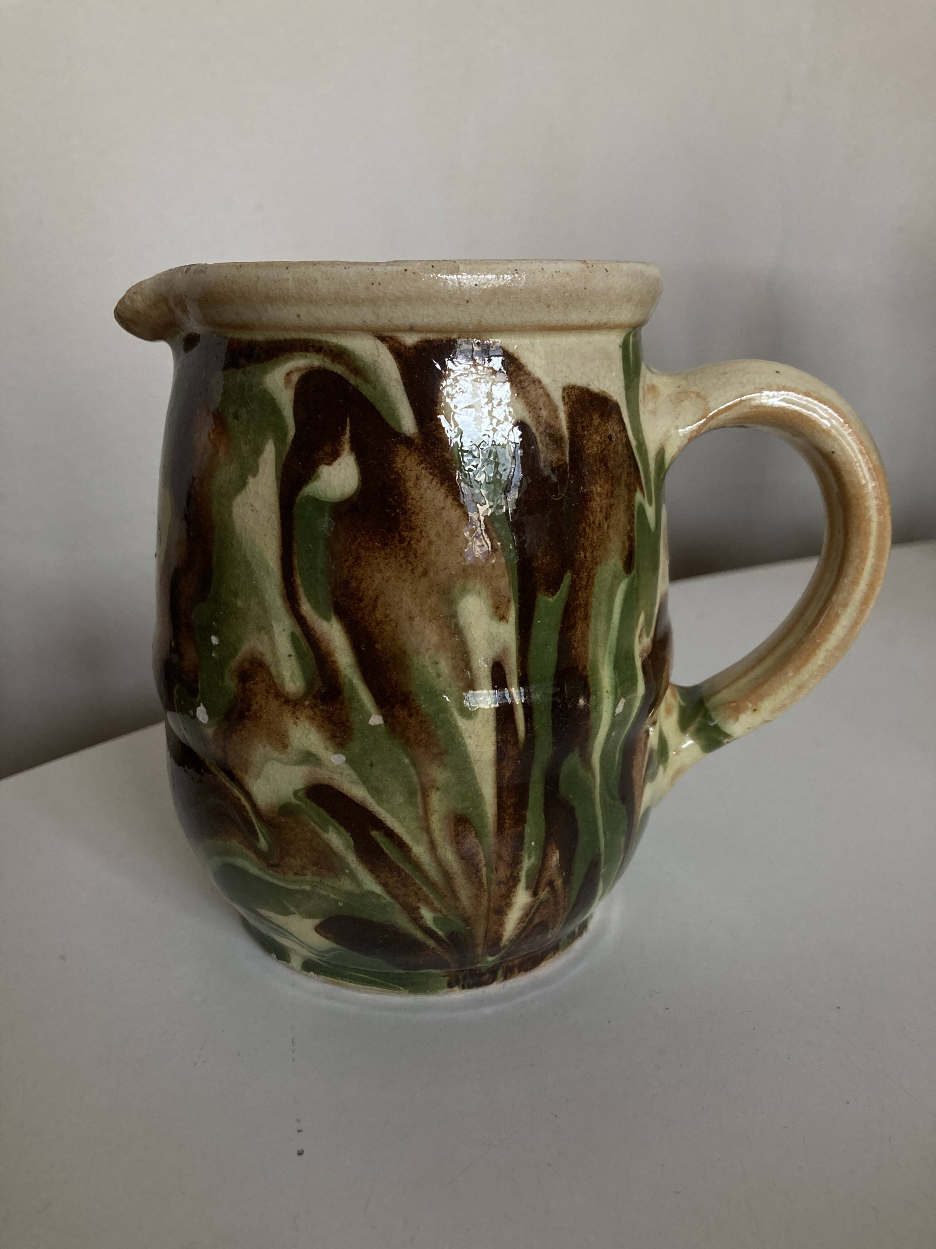 Glazed earthenware jug mixed clays Provence 1960