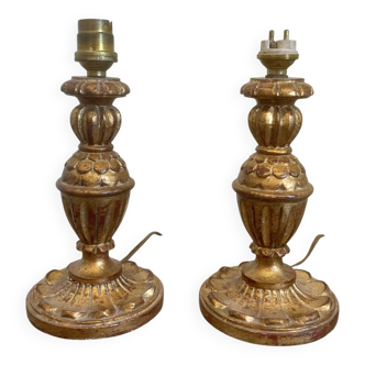 Antique Pair of Wooden Gilded Candle Holders 19th Century