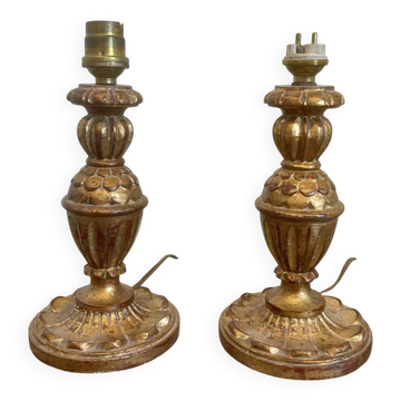 Antique Pair of Wooden Gilded Candle Holders 19th Century
