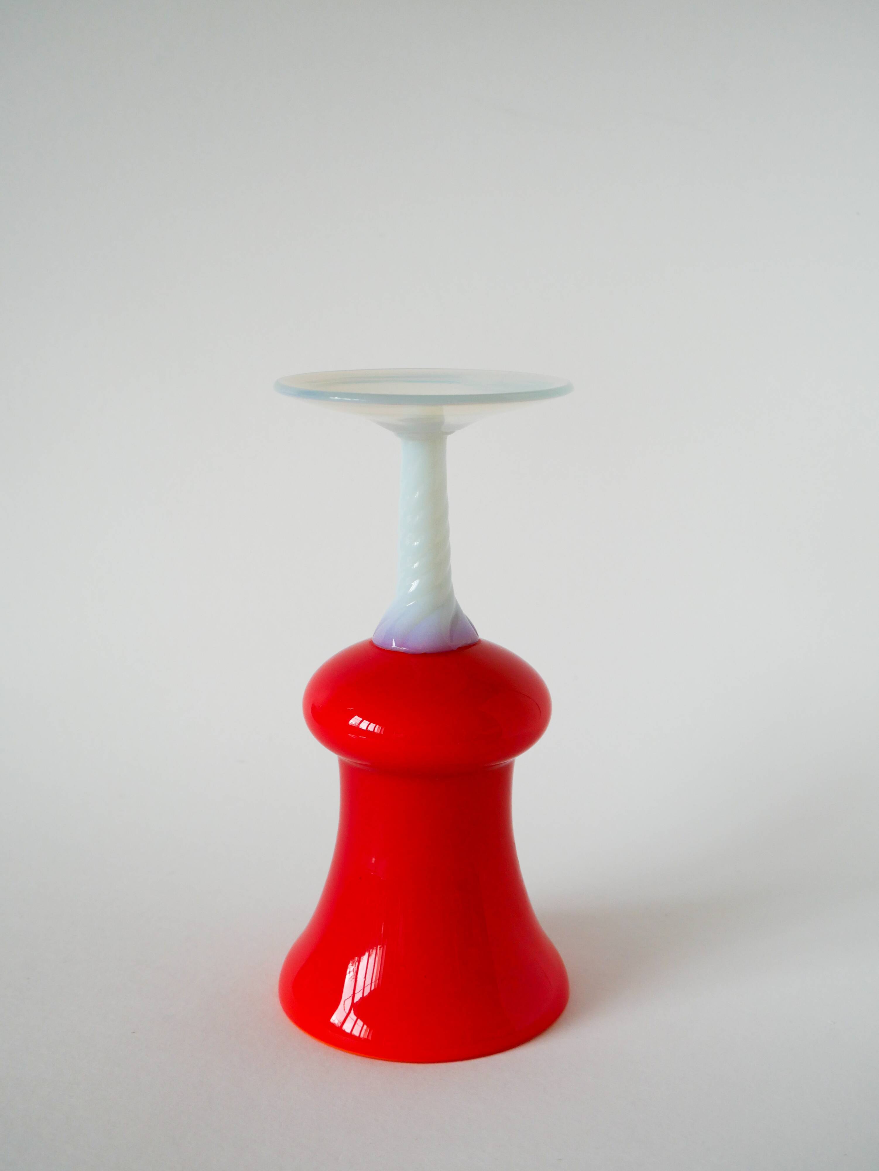 Orange-red opaline vase, 1960, 23 x 11 cm