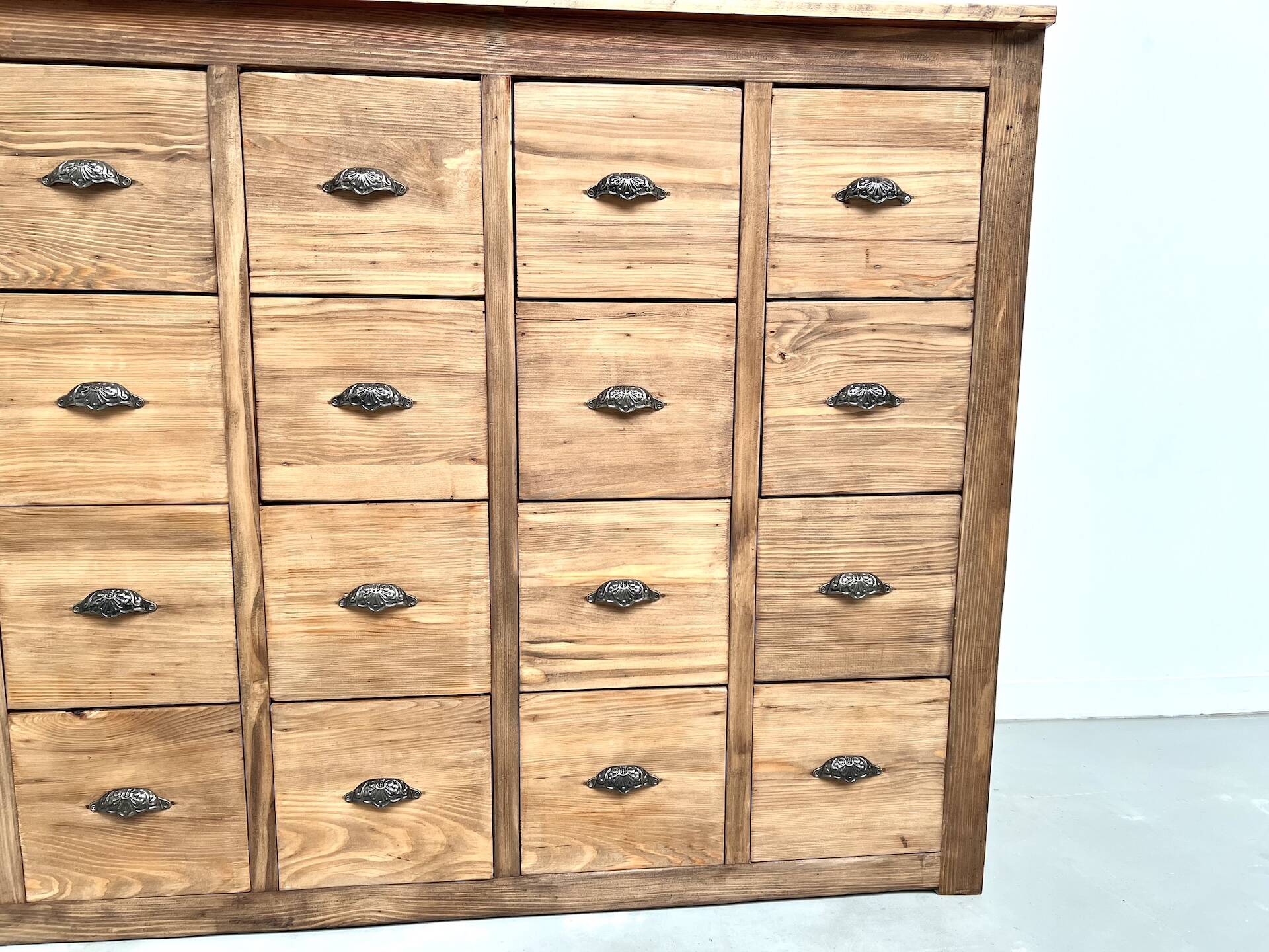 Vintage workshop furniture with 24 drawers in solid pine – 1950s