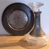 Crystal wine decanter and paris tin and tin tray
