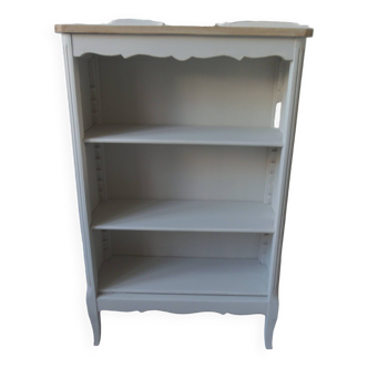 Small pearl gray patinated bookcase, 2 adjustable shelves, wooden top.