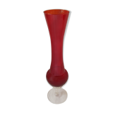 Soliflore vase in red glass and transparent foot