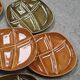 Set of 8 fondue plates Salins France in green and brown.