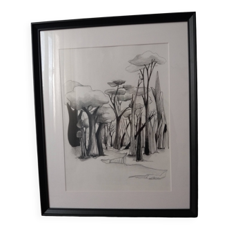 Contemporary animated landscape pencil and Chinese ink