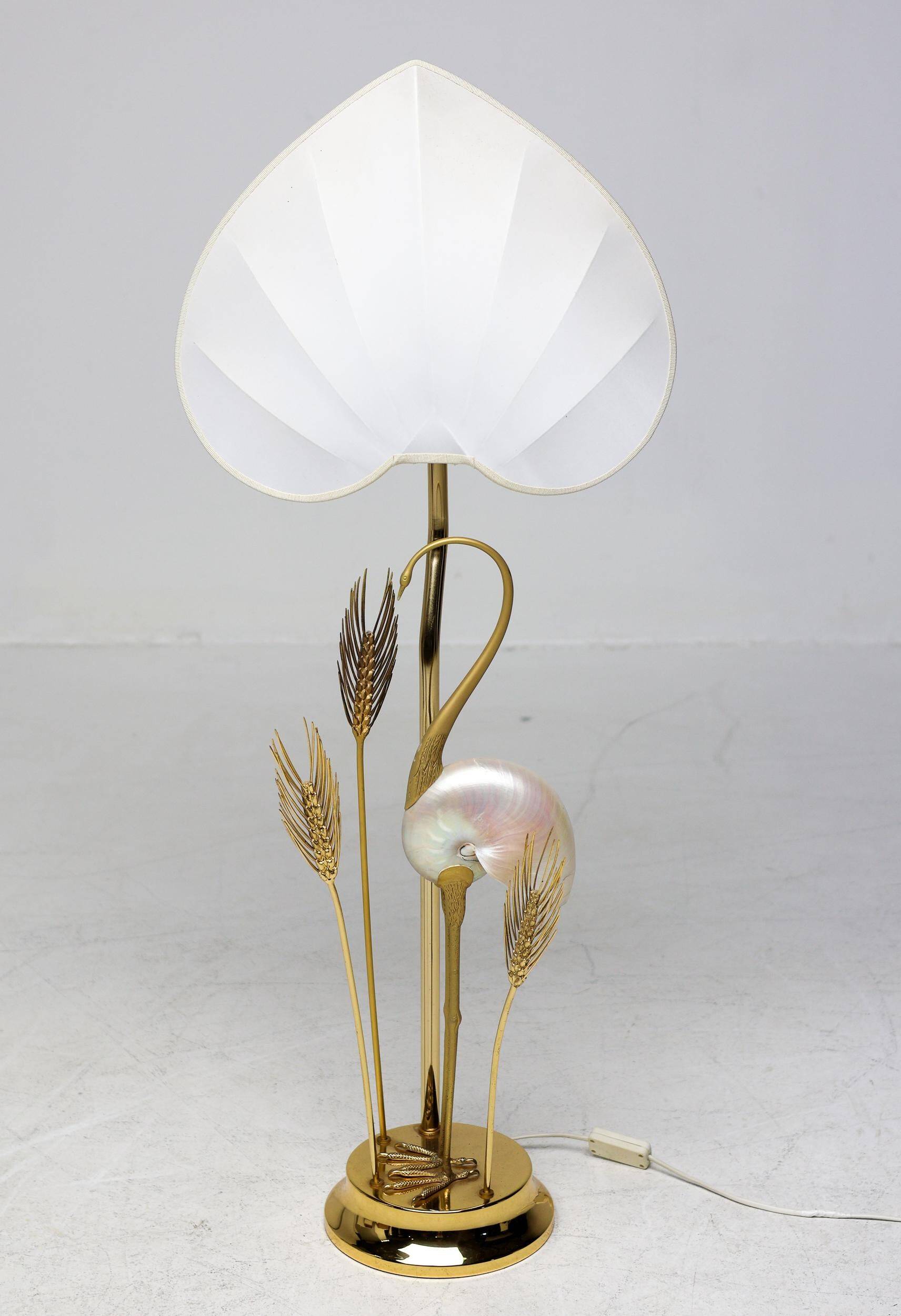 Monumental crane or egret lamp post in gilded brass by Antonio Pavia