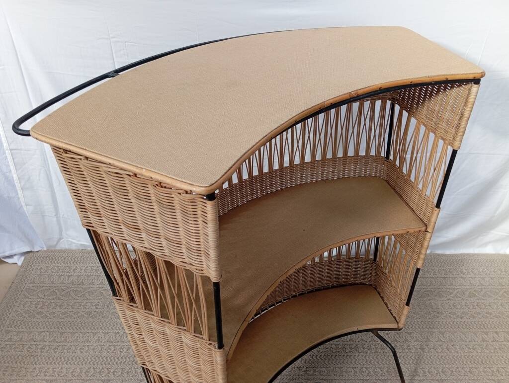 1960s rattan and metal bar counter