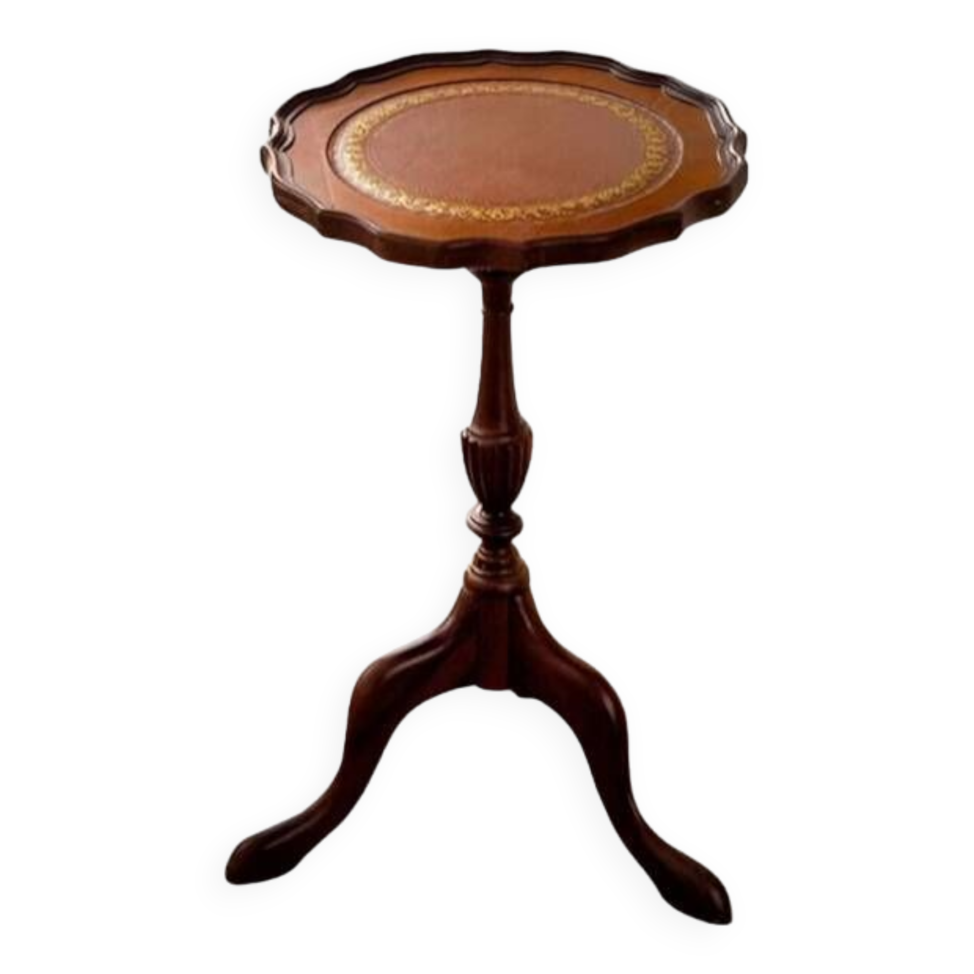 Antique Circular Rattan Wood Coffee Table, Traditional French Style, Narrow Accent Table