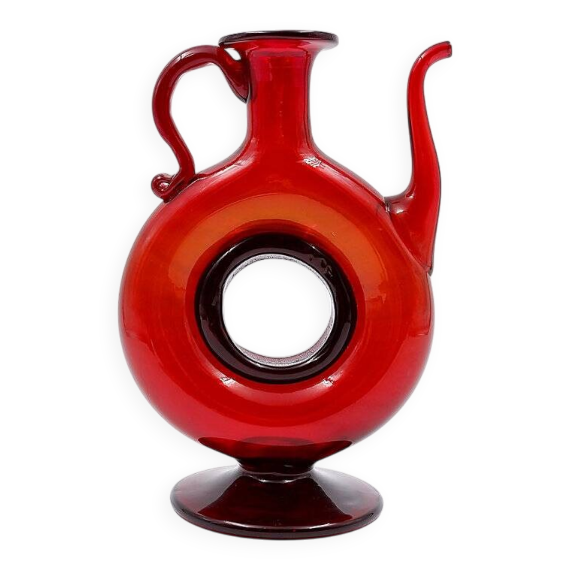 Vintage red blown glass carafe "Anneau"