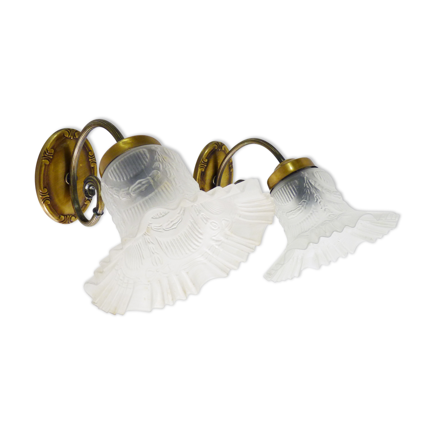 Pair of brass swan collar wall light old tulip glass. Year 60