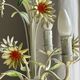Small vintage cream metal flower chandelier with orange flowers and 3 arms.