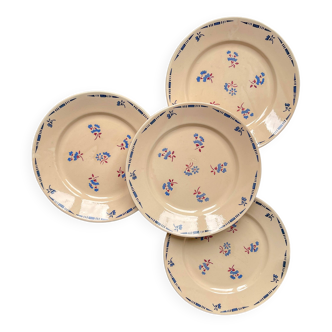 4 petites assiettes porcelaine vintage K&G Luneville "Flore" 1950s petites fleurs bleues