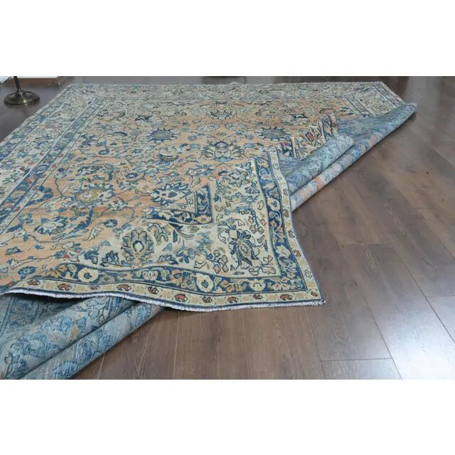 1970s Vintage Persian Handmade Wool Cotton Orange Area Rug 265x372