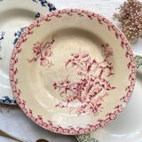 10 mismatched vintage soup plates in blue, green, and red ironstone
