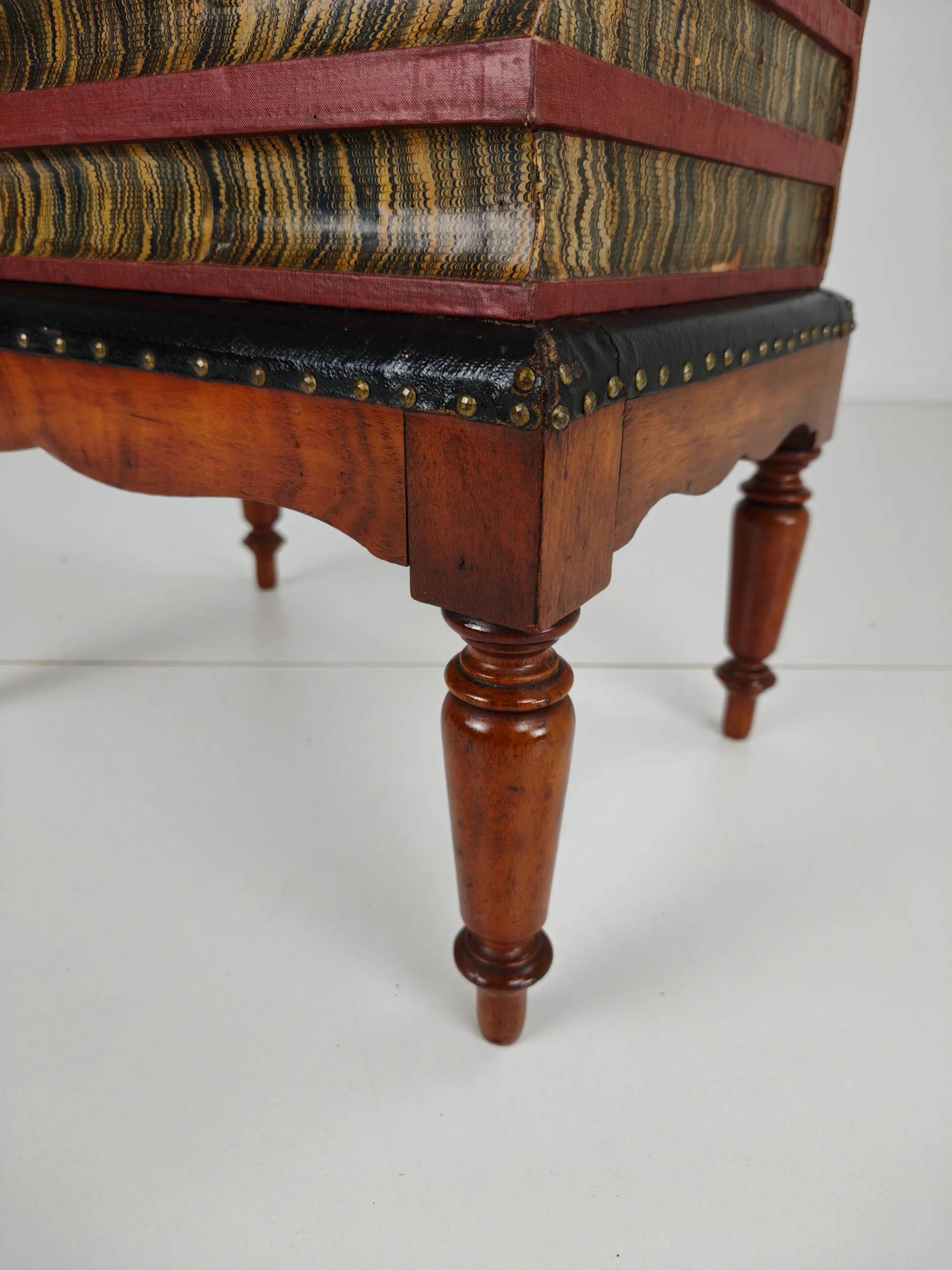 Leather faux book box on painted stand – English, circa 1830