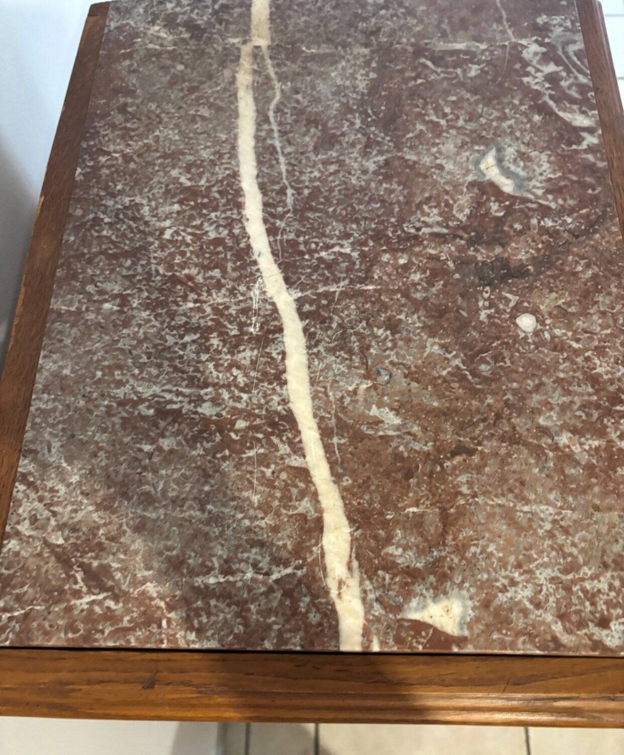 Art Deco Bonnetière Solid Oak & Griotte Marble – 1930s