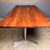Table de salle à manger vintage chromée en merisier massif de style industriel
