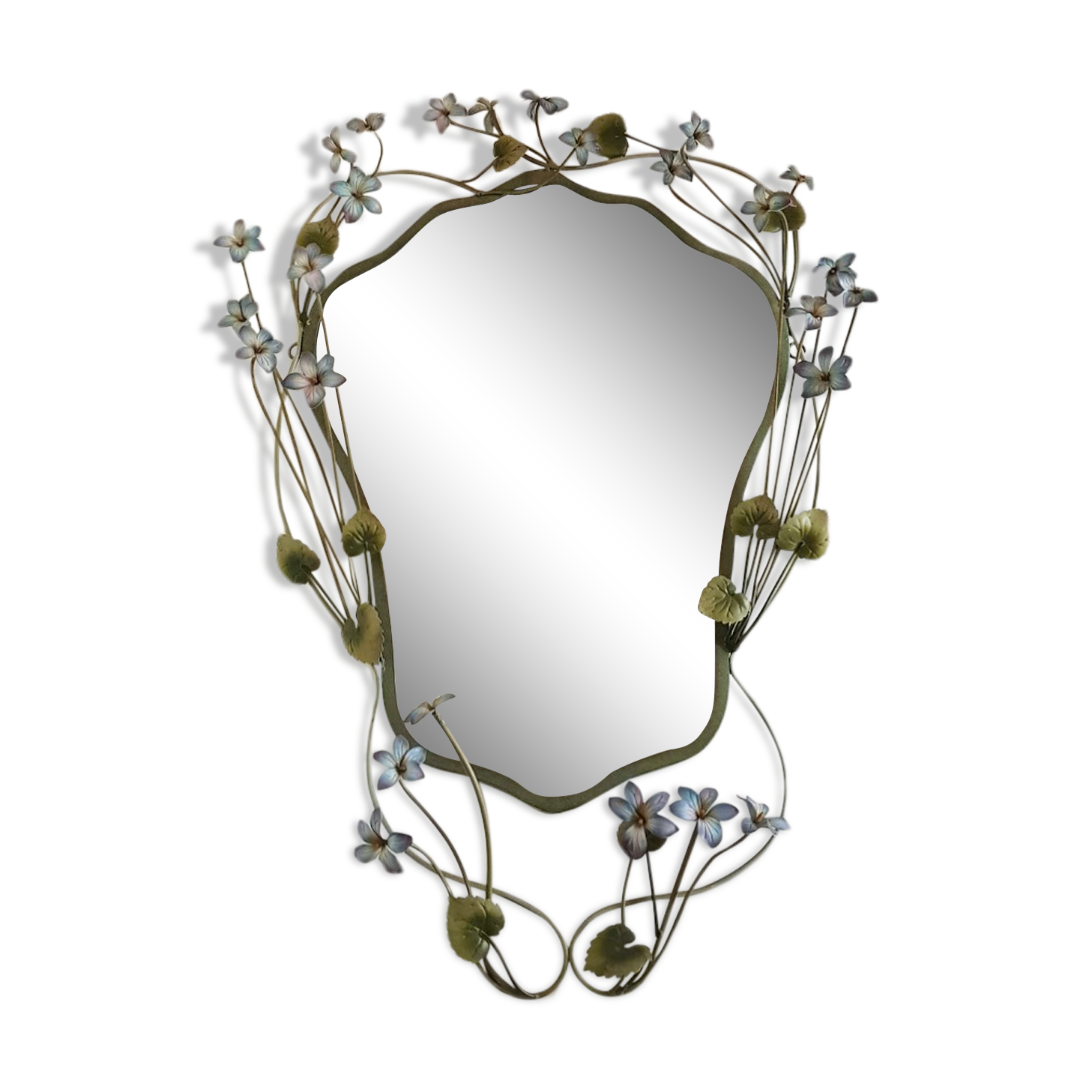 Vintage Tole Mirror with Flowers, circa 1970s