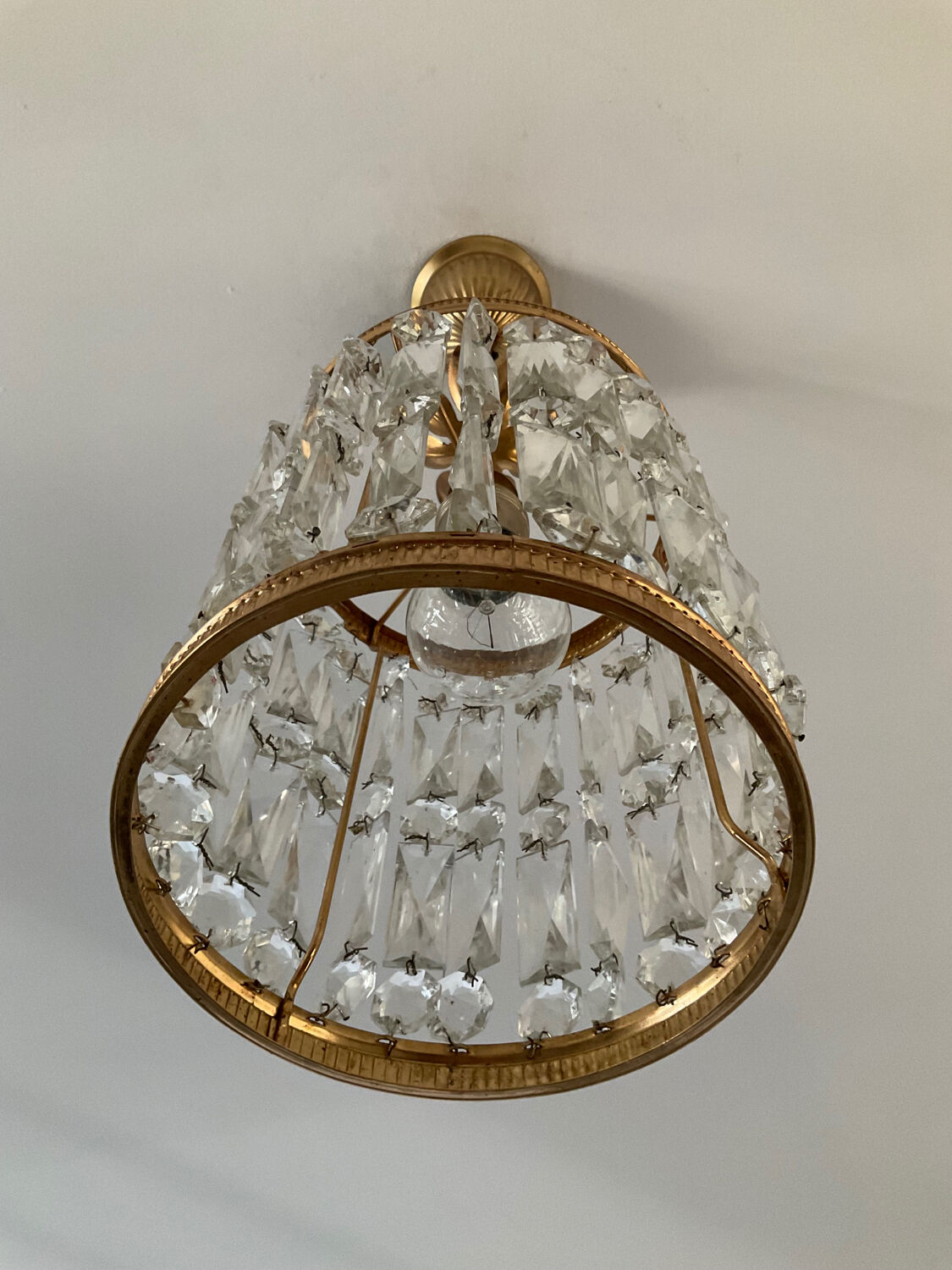 Lustre vintage lanterne doré à pampilles