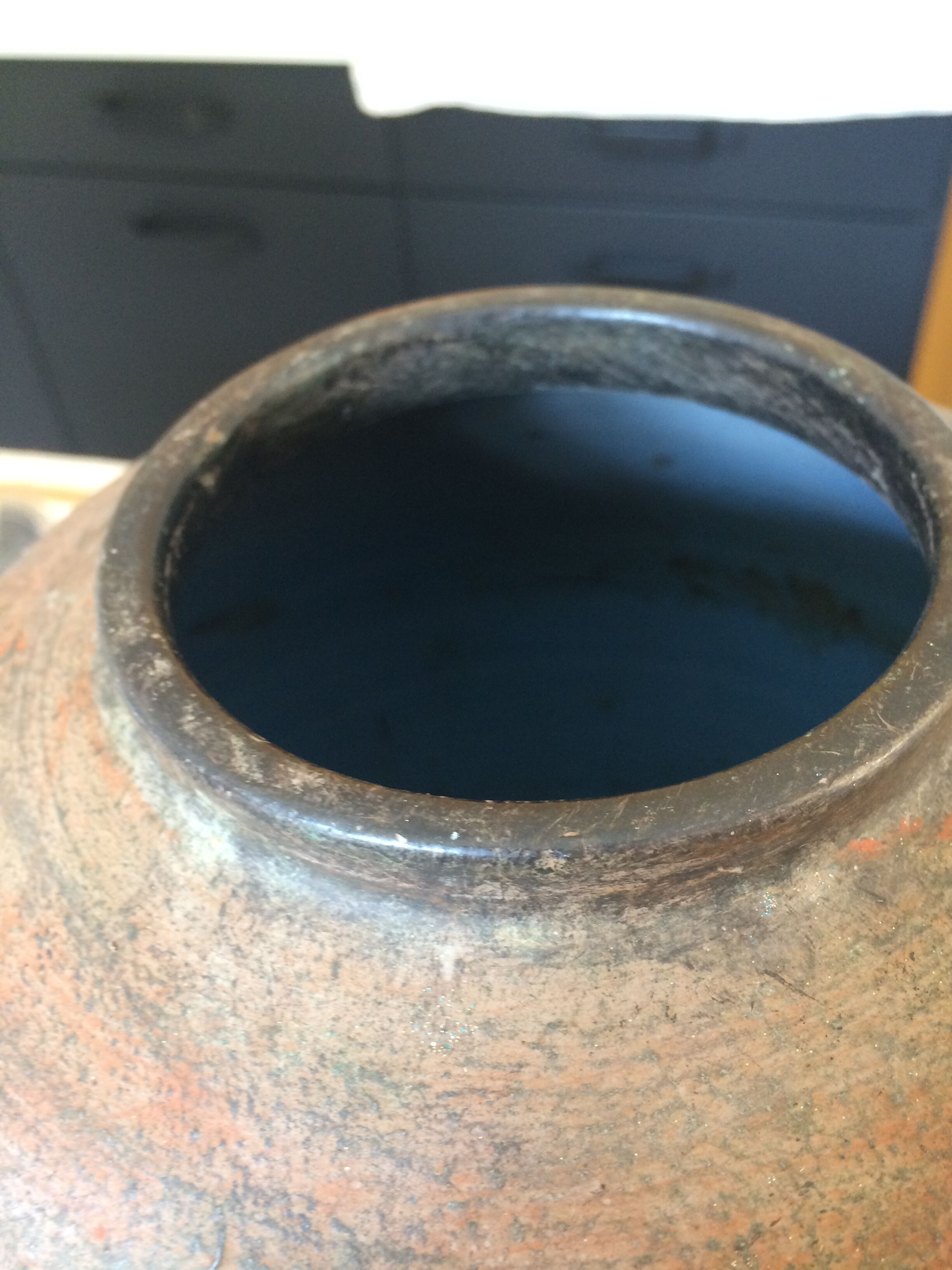 Large vase of ovoid shape; in Brown dominated Gres.