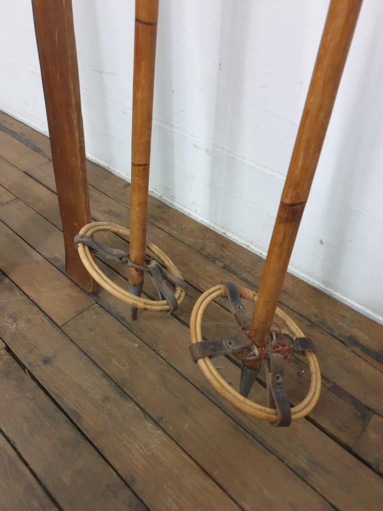 Old pair of wooden skis - vintage sport