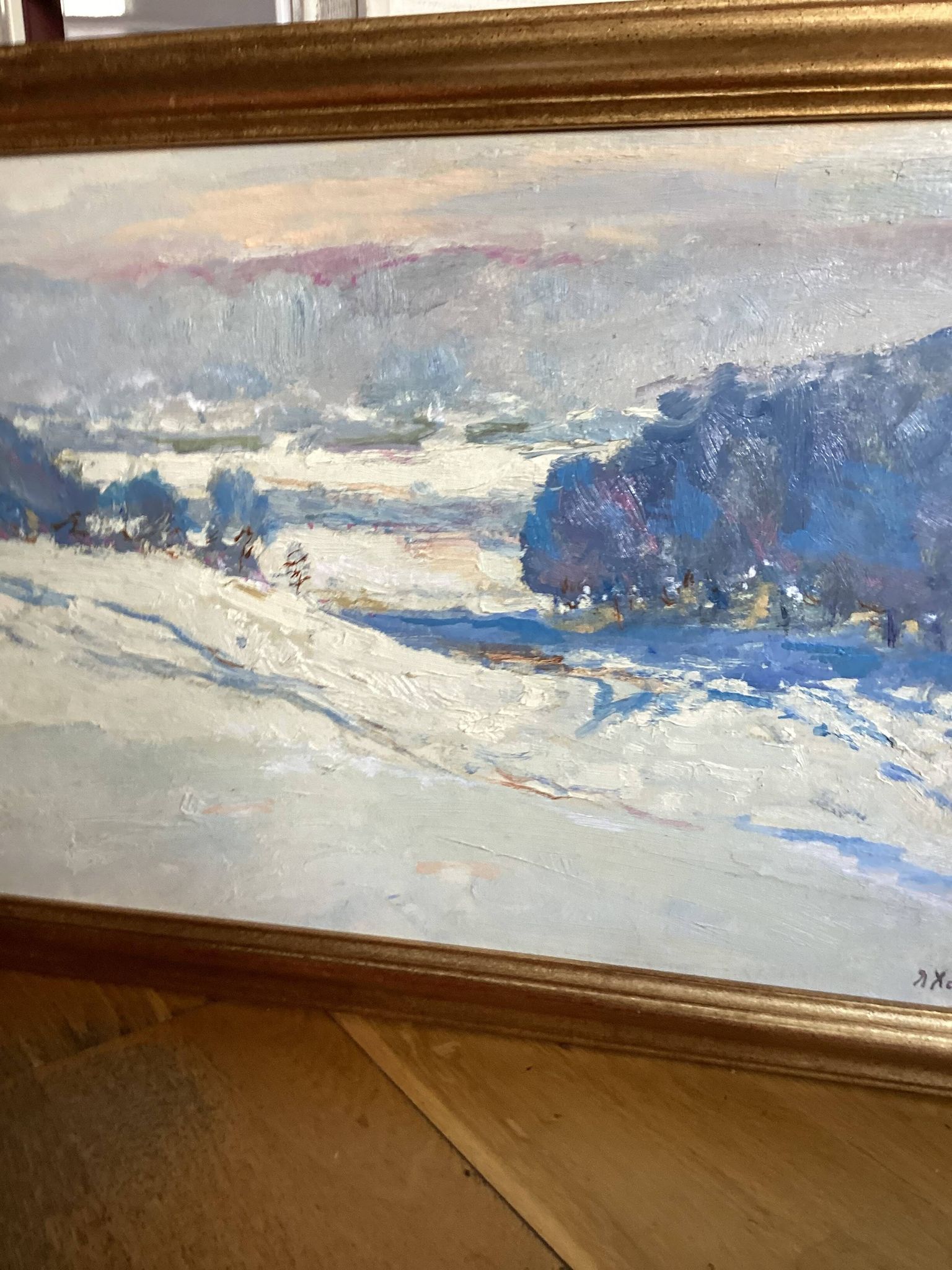 Oil painting on cardboard signed, dimensions: height - 48 cm - width - 68.5 cm -