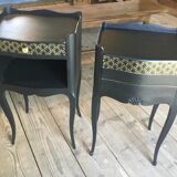 Bedside with drawer, black with patterns