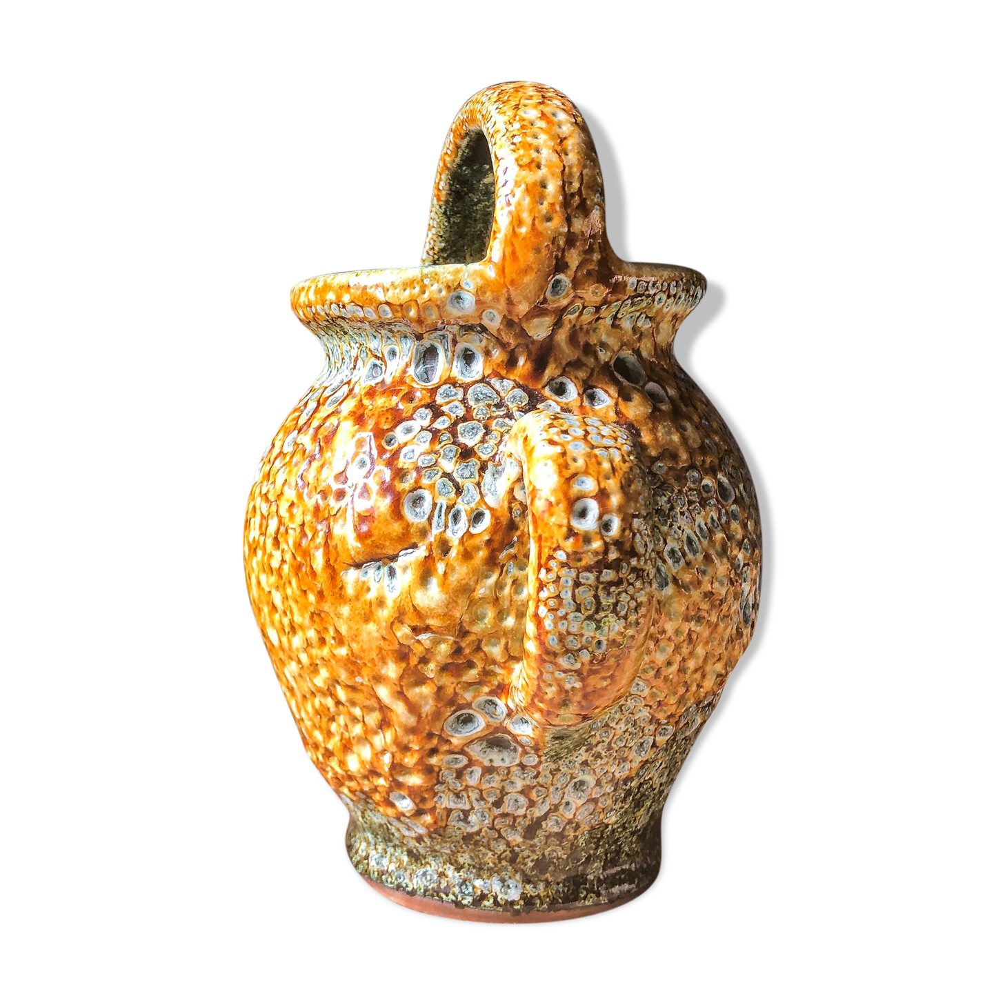 Enamelled terracotta pitcher
