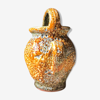 Enamelled terracotta pitcher