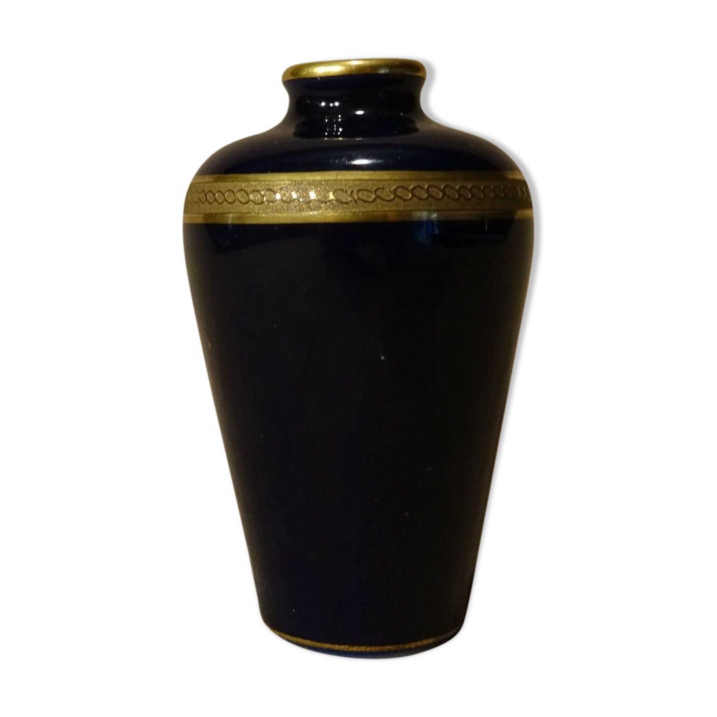 Porcelain miniature vase of blue and gold limoges