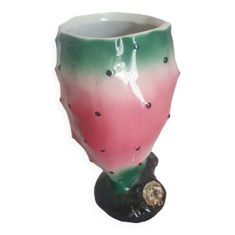 Vase cache pot en barbotine en forme de figue de barbarie Vintage