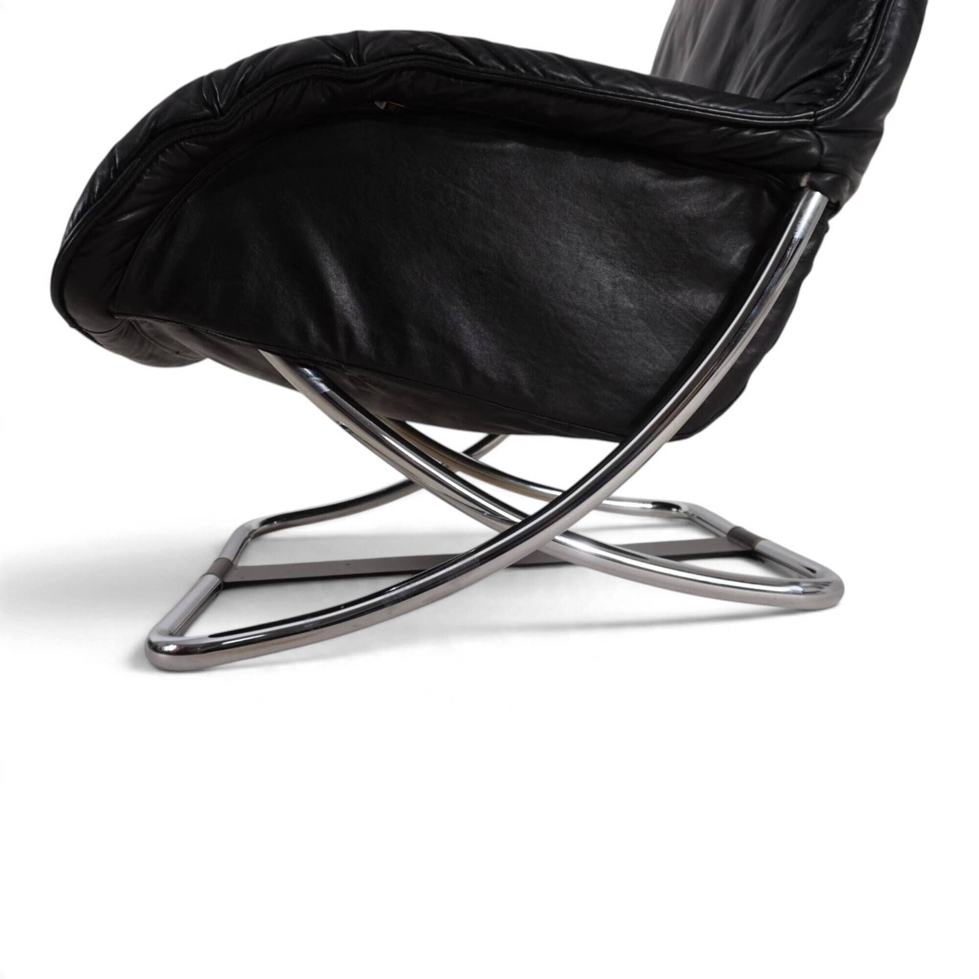 WK Möbel leather lounge chair with ottoman by Robert Haussmann, 1970