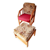 Vintage solid wood armchair and footstool