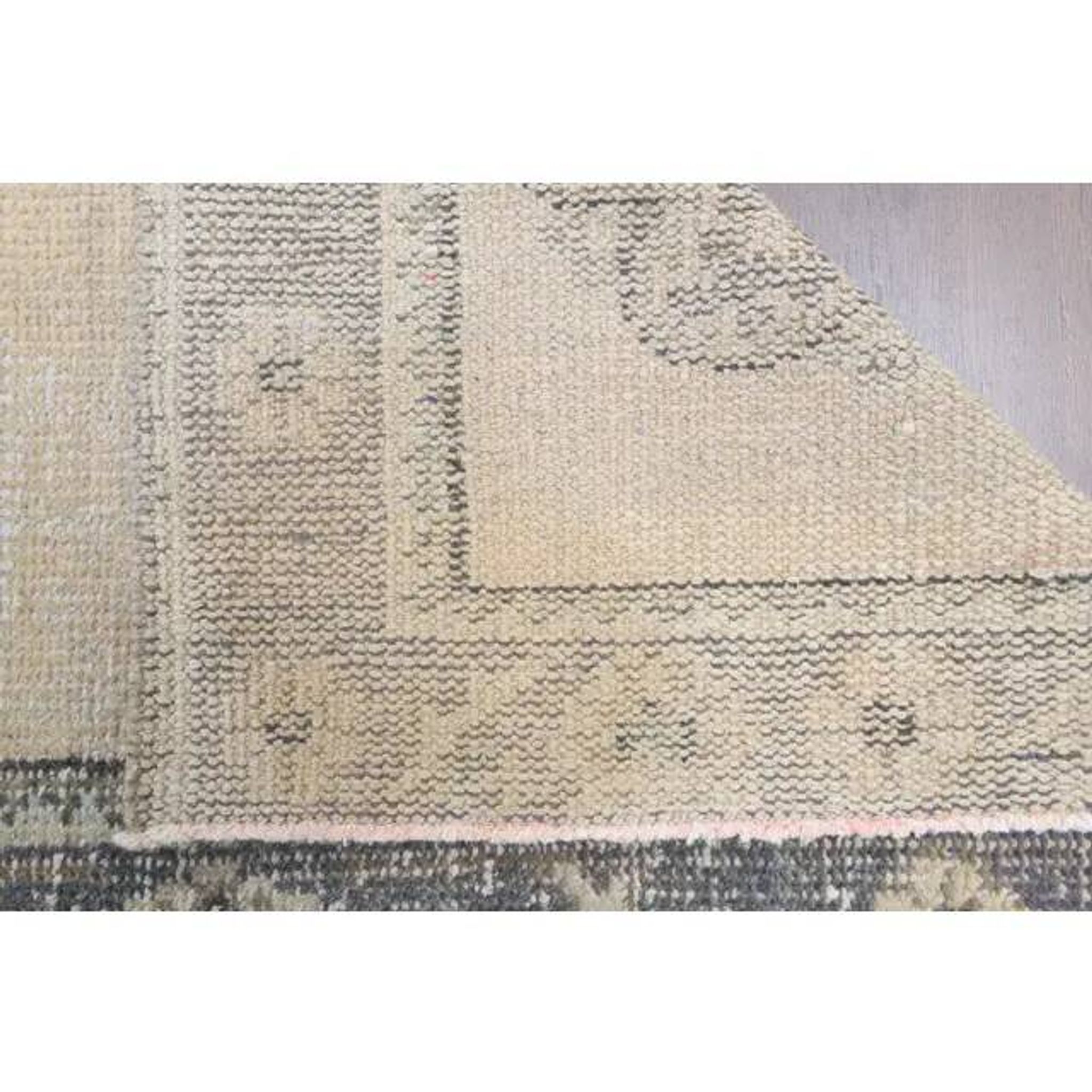 Vintage Turkish Oushak Handmade Wool Cotton Beige Runner 74x285