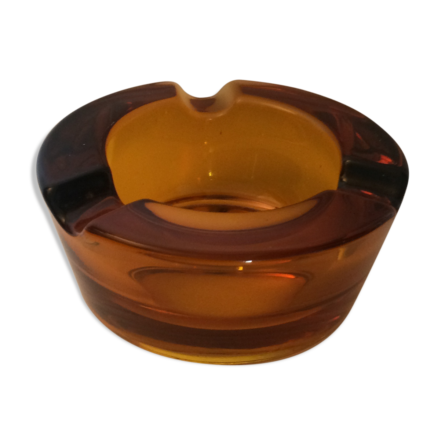 Amber glass ashtray