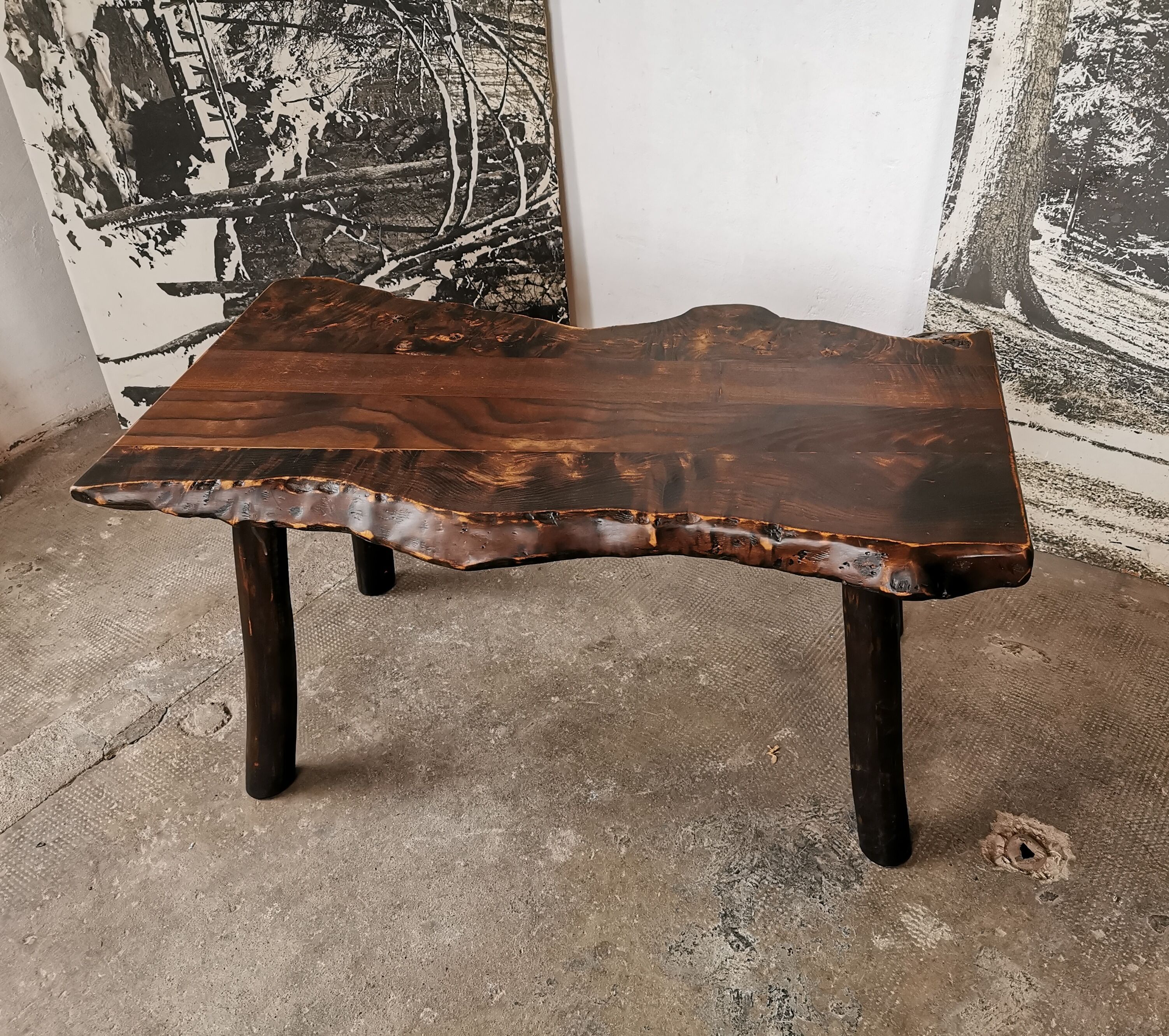 Brutalist, primitive wooden coffee table.