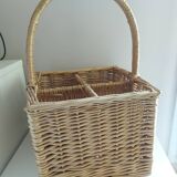 VINTAGE RATTAN BOTTLE HOLDER BASKET