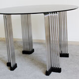Table ronde chromée en verre rond à tige ronde, Italie années 1970