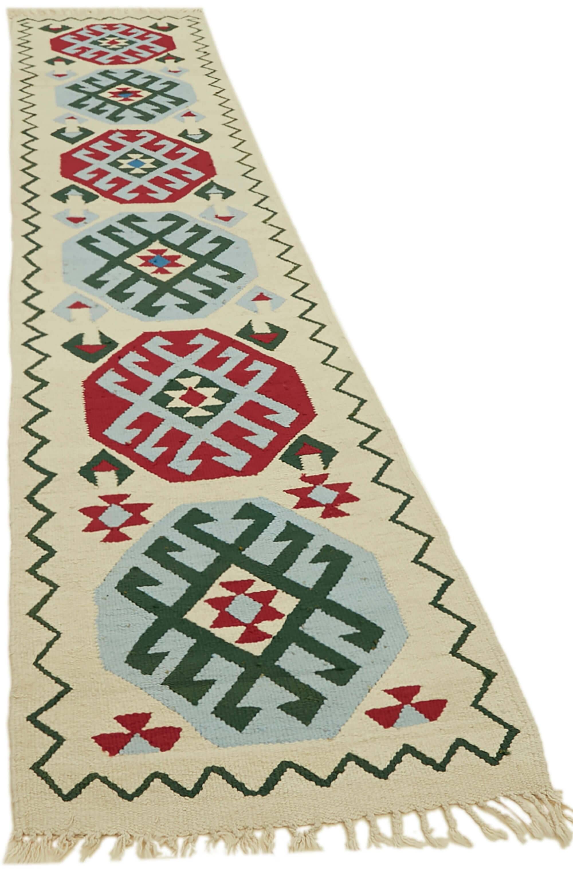 Turkish Handwoven Vintage Herki Kilim 85 cm x 375 cm