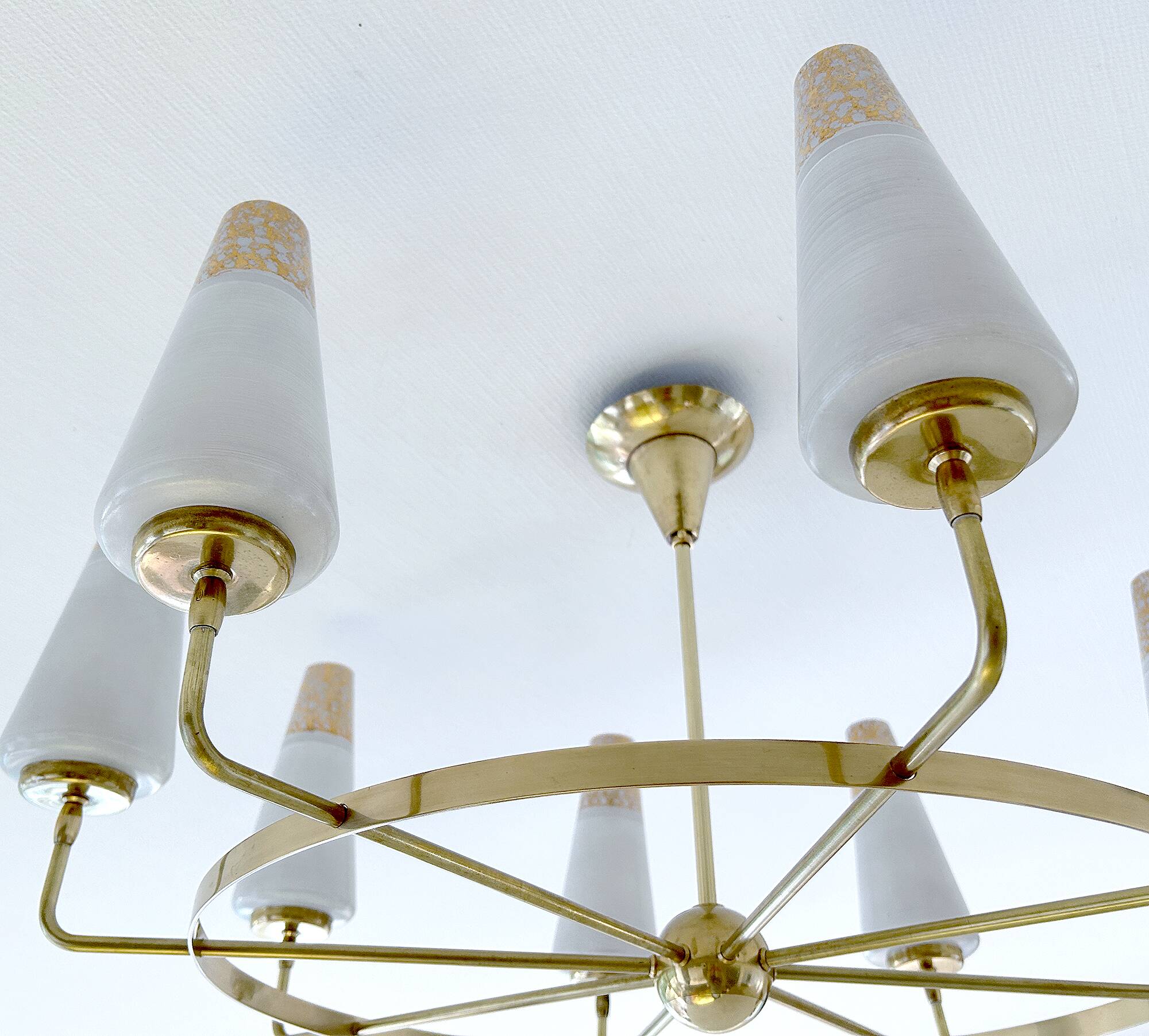 Large Vintage Italian Pendant Light, 1950s, Brass Glass